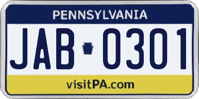 PA license plate JAB0301