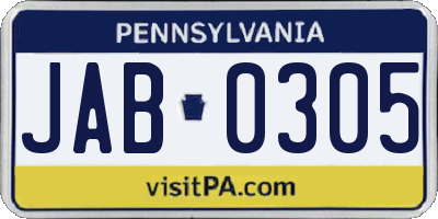 PA license plate JAB0305