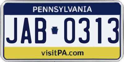 PA license plate JAB0313