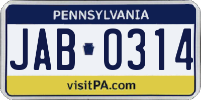 PA license plate JAB0314