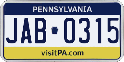 PA license plate JAB0315