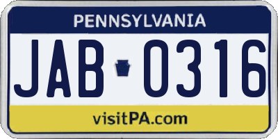 PA license plate JAB0316