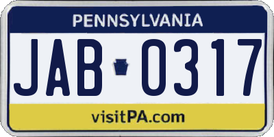 PA license plate JAB0317