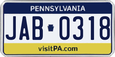 PA license plate JAB0318