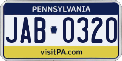 PA license plate JAB0320