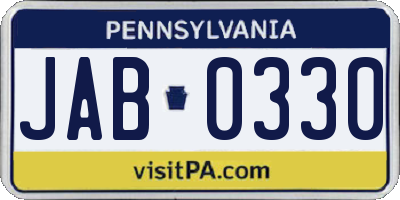 PA license plate JAB0330