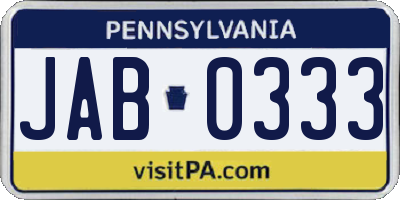 PA license plate JAB0333