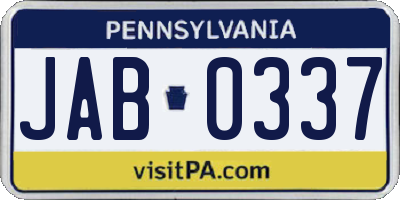 PA license plate JAB0337