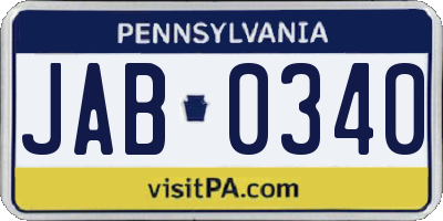 PA license plate JAB0340