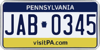 PA license plate JAB0345