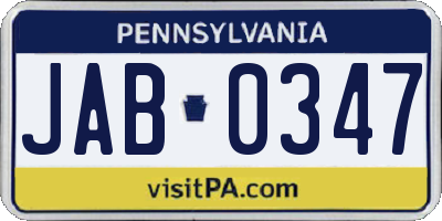 PA license plate JAB0347