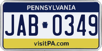 PA license plate JAB0349