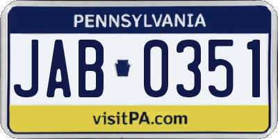 PA license plate JAB0351