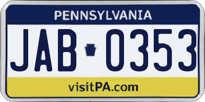 PA license plate JAB0353