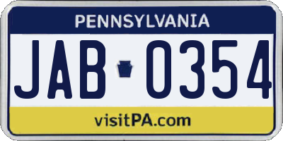 PA license plate JAB0354