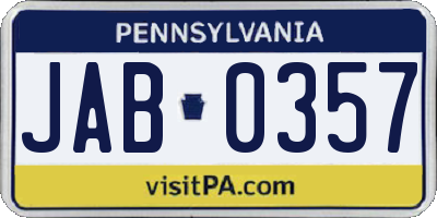 PA license plate JAB0357