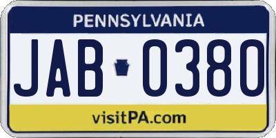 PA license plate JAB0380