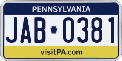 PA license plate JAB0381