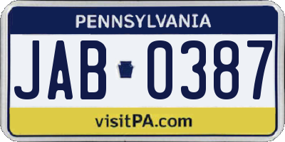 PA license plate JAB0387