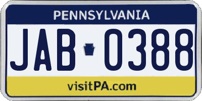 PA license plate JAB0388