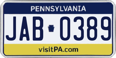 PA license plate JAB0389