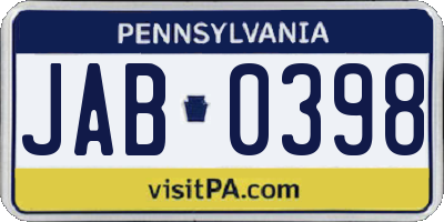 PA license plate JAB0398