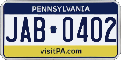 PA license plate JAB0402