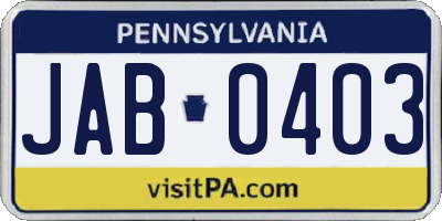 PA license plate JAB0403