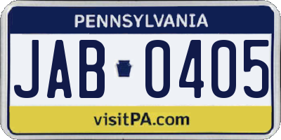 PA license plate JAB0405