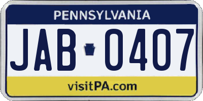 PA license plate JAB0407