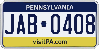 PA license plate JAB0408