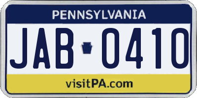 PA license plate JAB0410