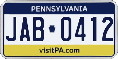 PA license plate JAB0412