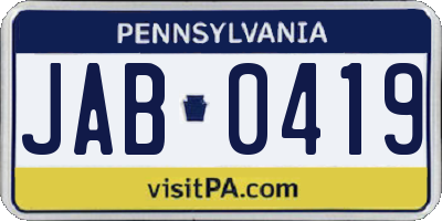 PA license plate JAB0419