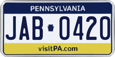 PA license plate JAB0420