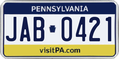 PA license plate JAB0421