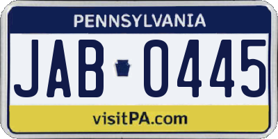 PA license plate JAB0445