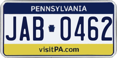 PA license plate JAB0462