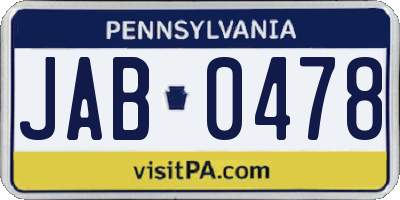 PA license plate JAB0478