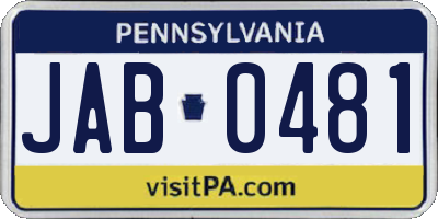 PA license plate JAB0481