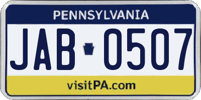 PA license plate JAB0507