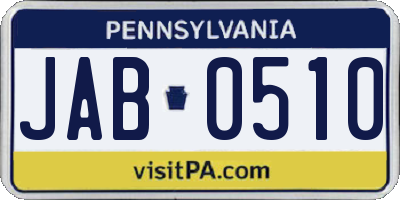 PA license plate JAB0510