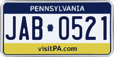 PA license plate JAB0521