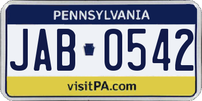 PA license plate JAB0542