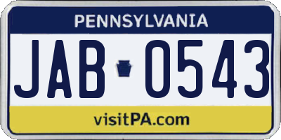 PA license plate JAB0543