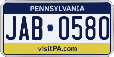 PA license plate JAB0580