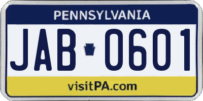 PA license plate JAB0601