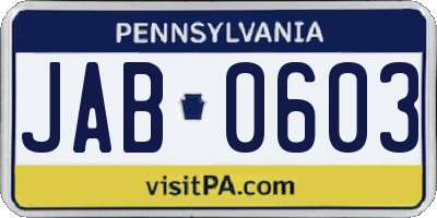 PA license plate JAB0603