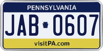 PA license plate JAB0607