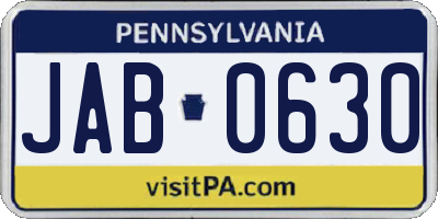 PA license plate JAB0630